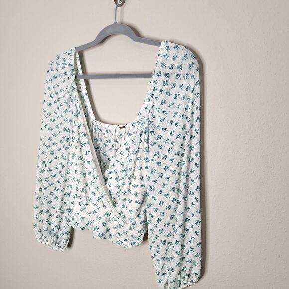 Free People Size Small Sweetie Pie Blouse Teal & Blue Floral Print Top - Picture 3 of 11